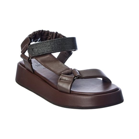 Brunello Cucinelli Shoes - Brunello Cucinelli Leather Platform Sandal, Brown